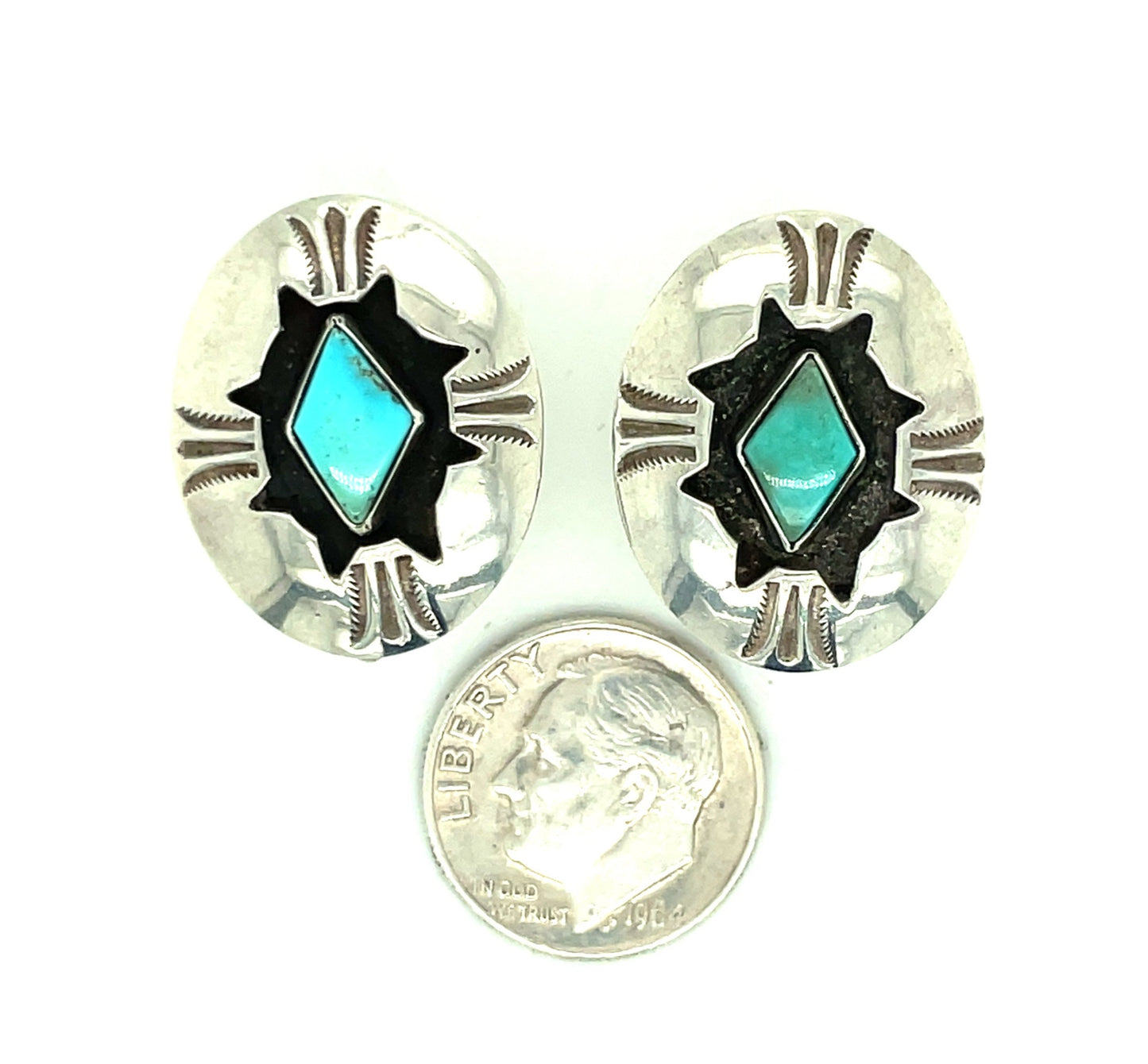 Southwestern Sterling Silver and Turquoise Screw Back Earrings