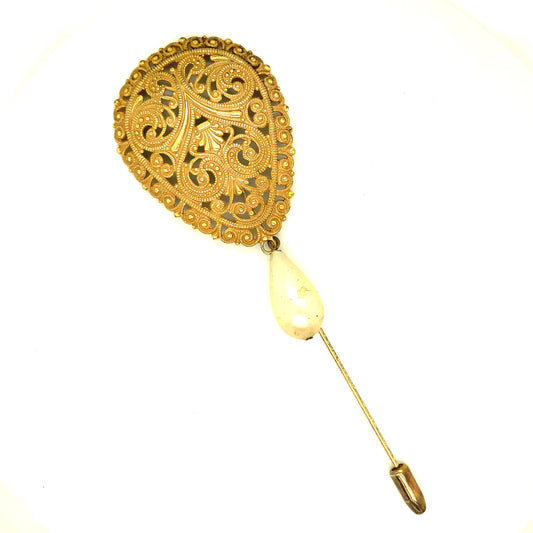 Miriam Haskell Gold Plated and Faux Pearl Hat Pin