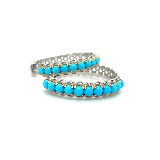 Michael Valitutti Turquoise and Sterling Silver Hoop Earrings