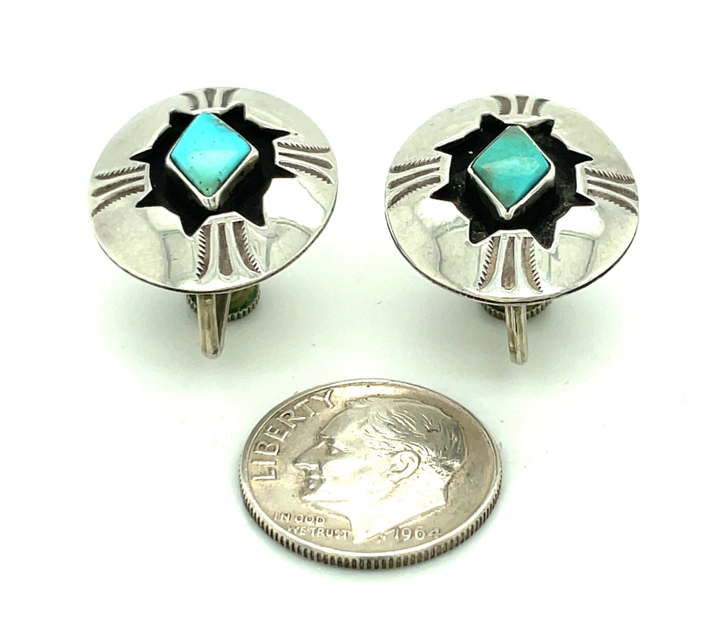 Southwestern Sterling Silver and Turquoise Screw Back Earrings
