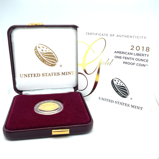 2018 American Liberty One-Tenth Ounce Gold Proof Coin in Original Box w/ COA