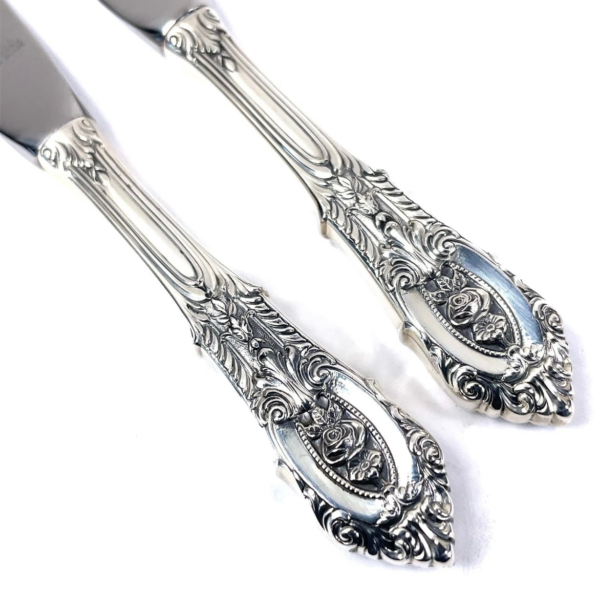 Set of 2 Wallace Rose Point Sterling Silver Butter Spreader 6 1/4"