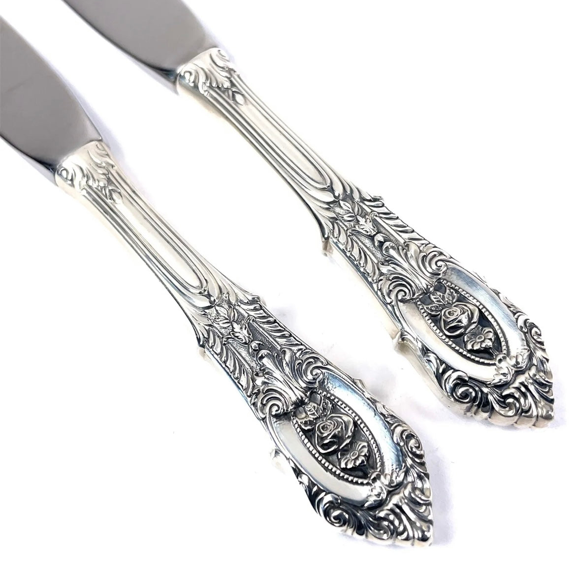 Set of 2 Wallace Rose Point Sterling Silver Butter Spreader 6 1/4"