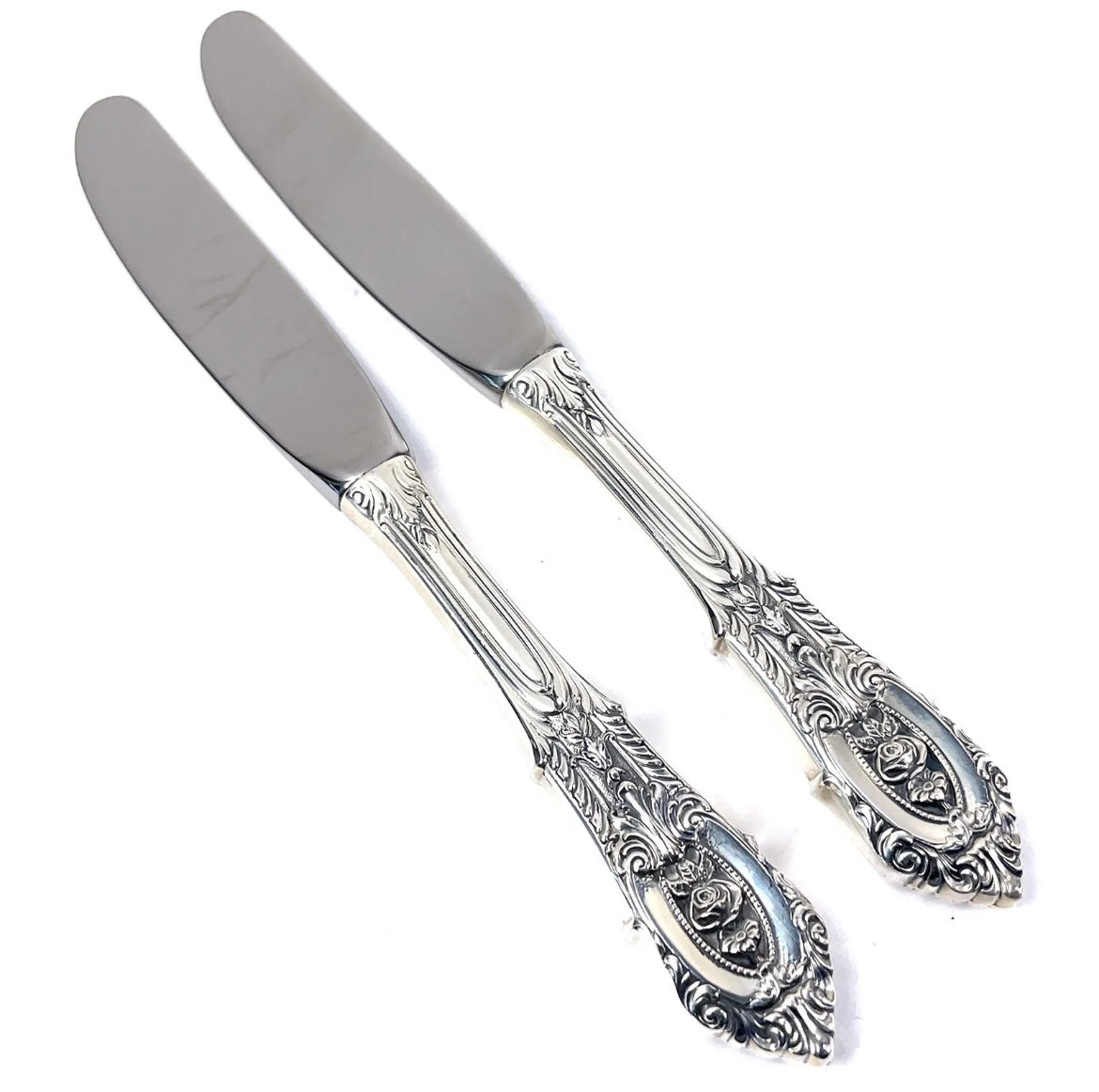 Set of 2 Wallace Rose Point Sterling Silver Butter Spreader 6 1/4"