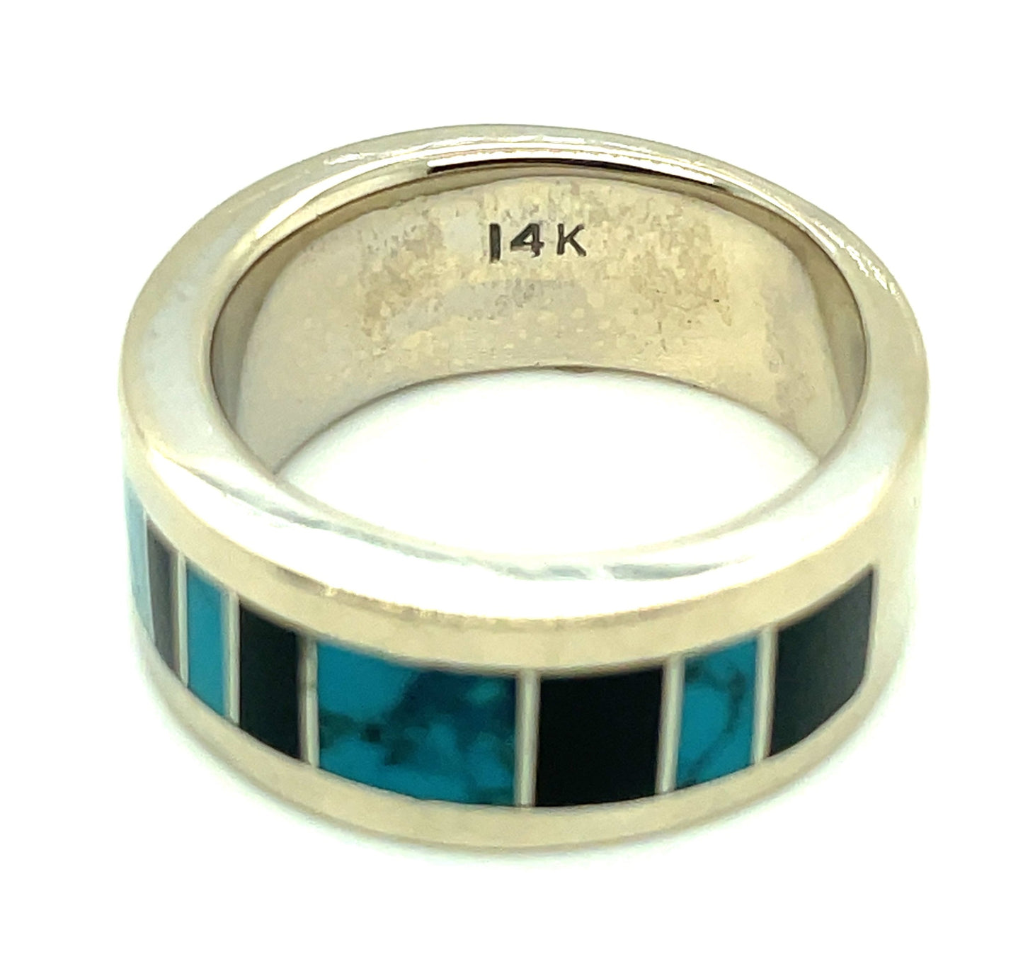 14k White Gold Turquoise and Black Jade Ring Size 5 Patrick Barnes 8.5 grams