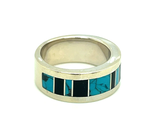 14k White Gold Turquoise and Black Jade Ring Size 5 Patrick Barnes 8.5 grams
