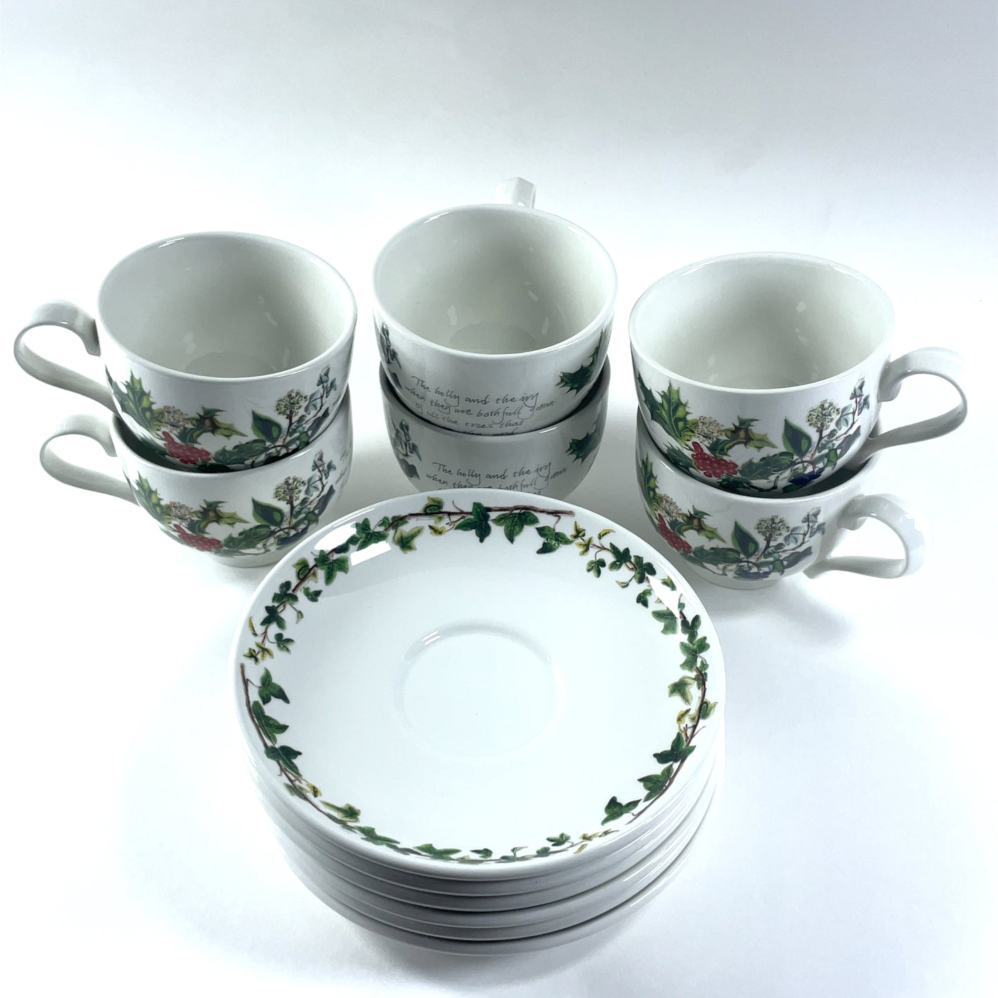 Portmeirion The Holly & The Ivy Cup and Saucer x 6 Anwyl Cooper-Willis Made in Britain