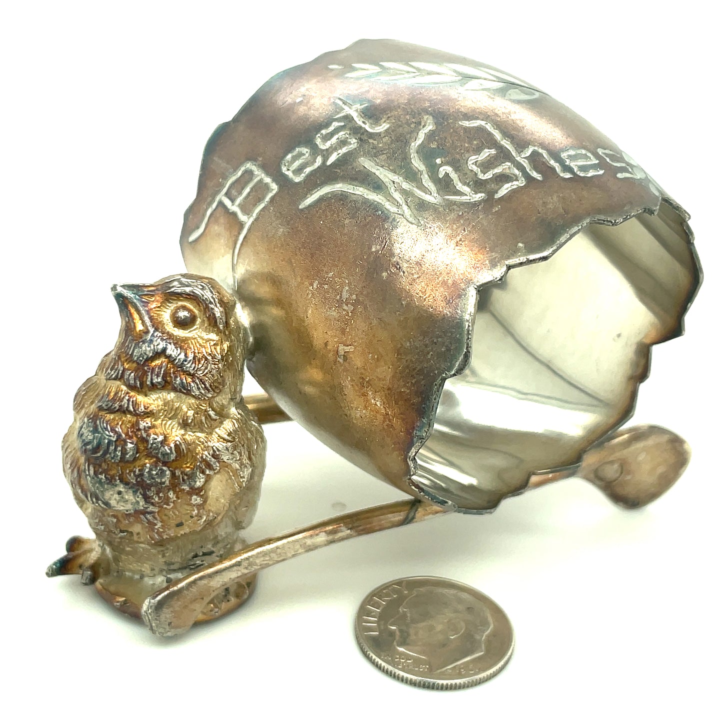 Antique Derby Silver CO Silver-plate Bird Napkin Ring Best Wishes Wishbone 335