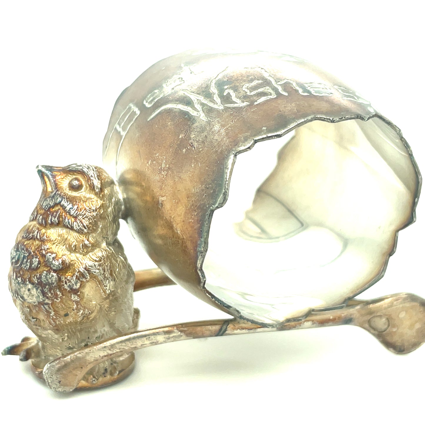 Antique Derby Silver CO Silver-plate Bird Napkin Ring Best Wishes Wishbone 335