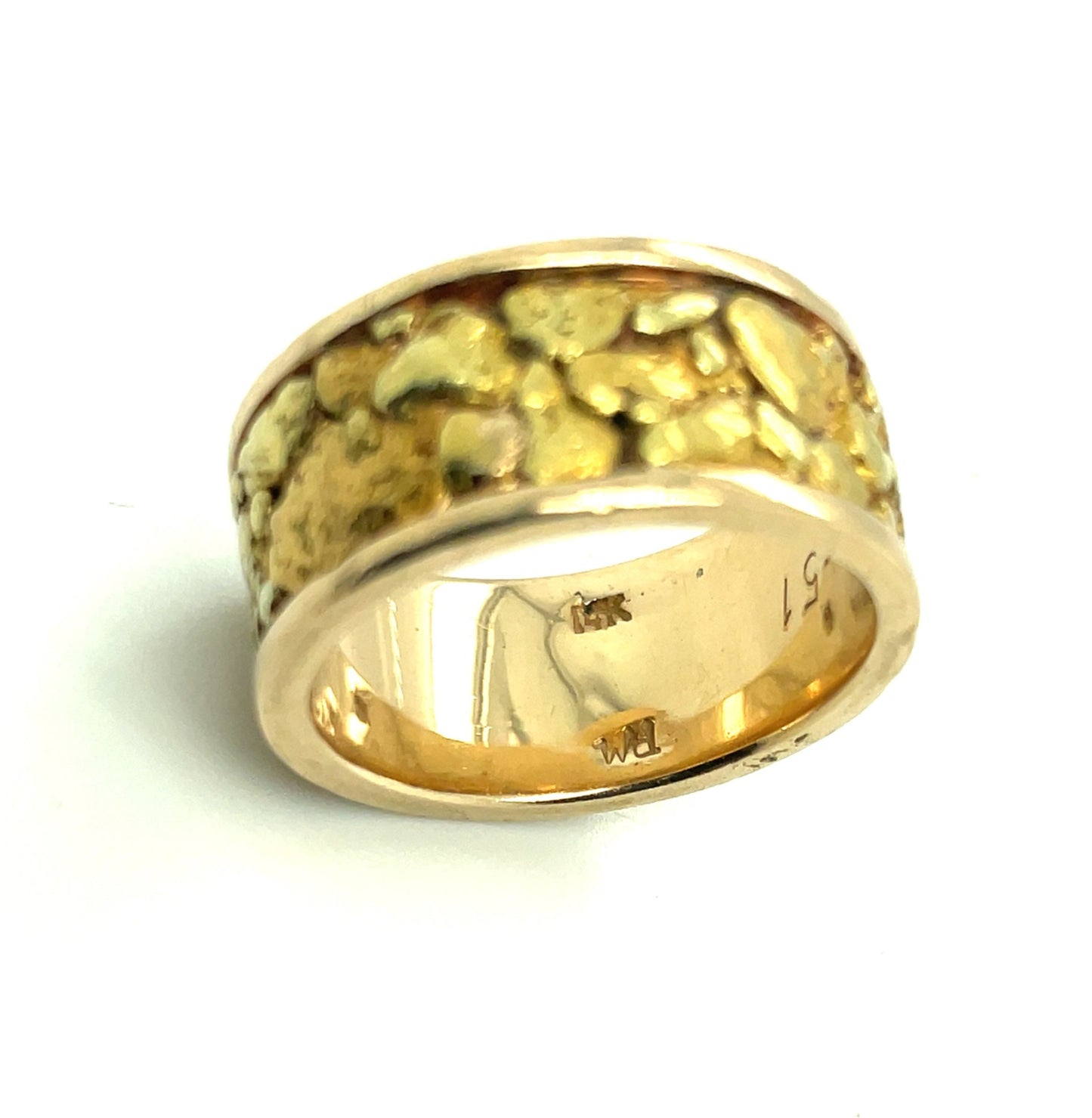 Natural Alaskan Gold Nugget 14k Gold Band Ring 16.1 Grams Size 9.5