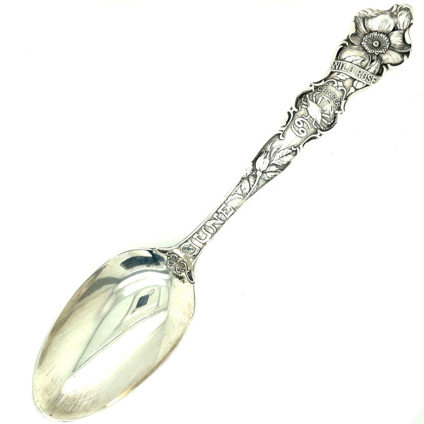 Vintage R. Wallace & Sons June Cancer Rose Sterling Silver Spoon Monogrammed