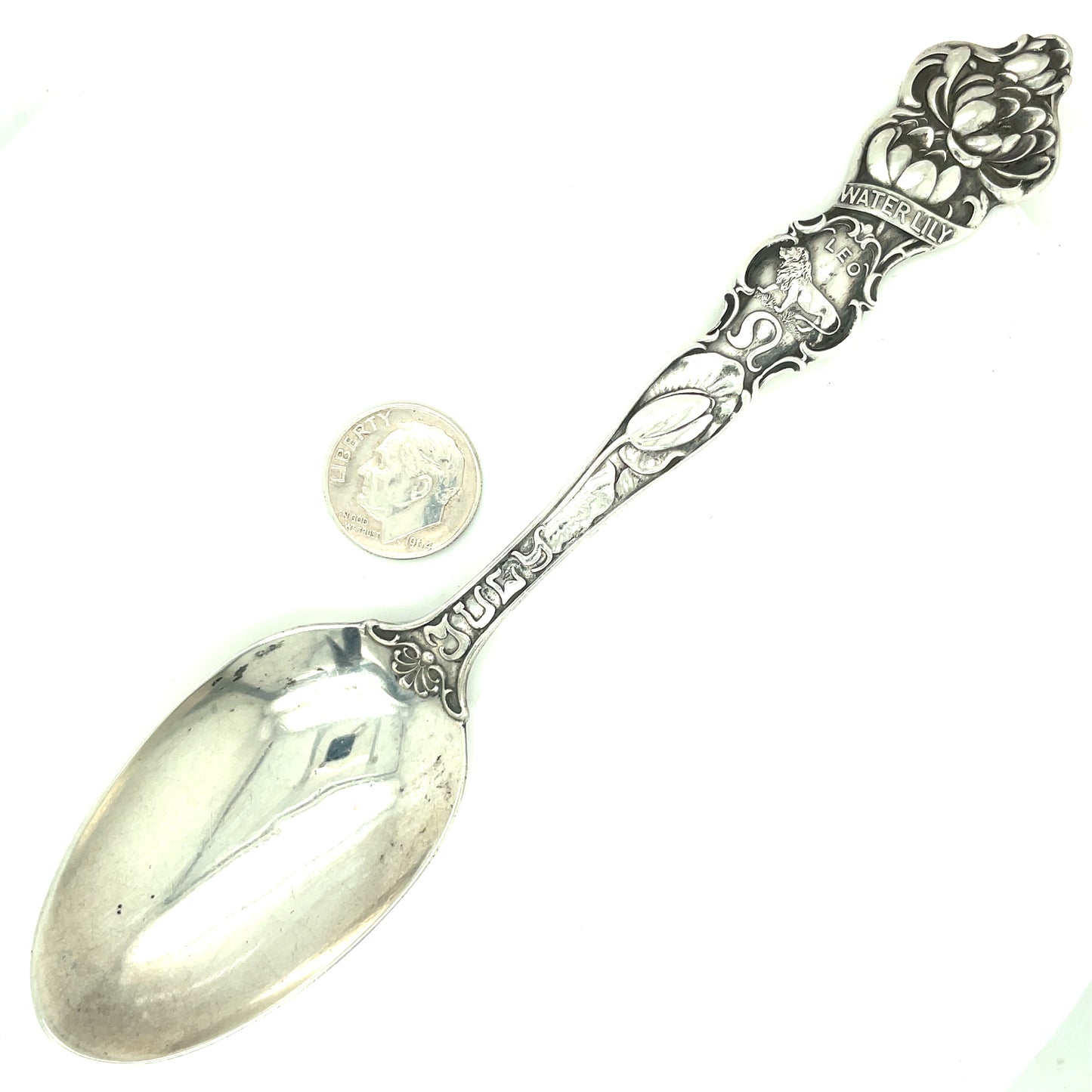 Vintage R. Wallace & Sons July Leo Water Lily Sterling Silver Spoon No Monogram