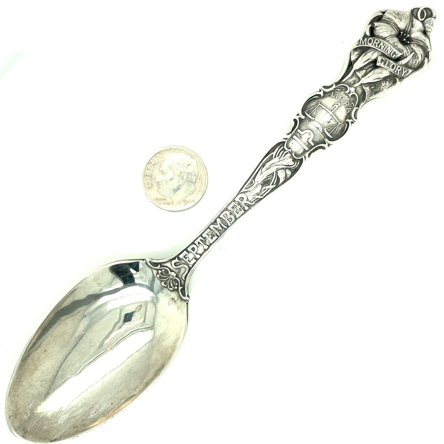 Vintage R. Wallace & Sons September Libra Morning Glory Sterling Silver Spoon No Mono