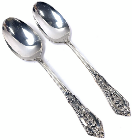 2 x Vintage Wallace Rose Point Sterling Silver Teaspoons 6”
