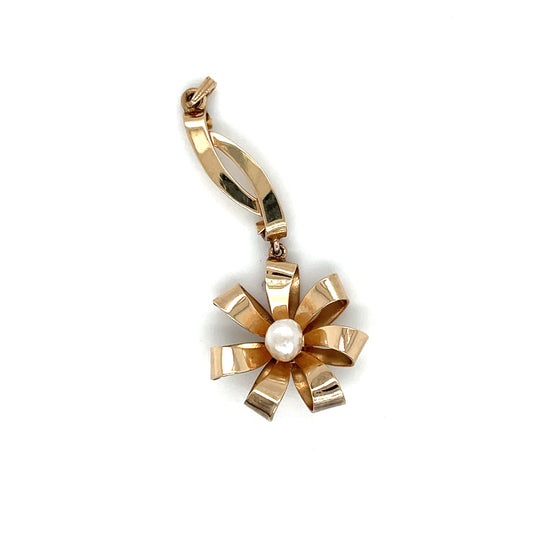 Vintage 12k Gold Pearl Flower Pendant