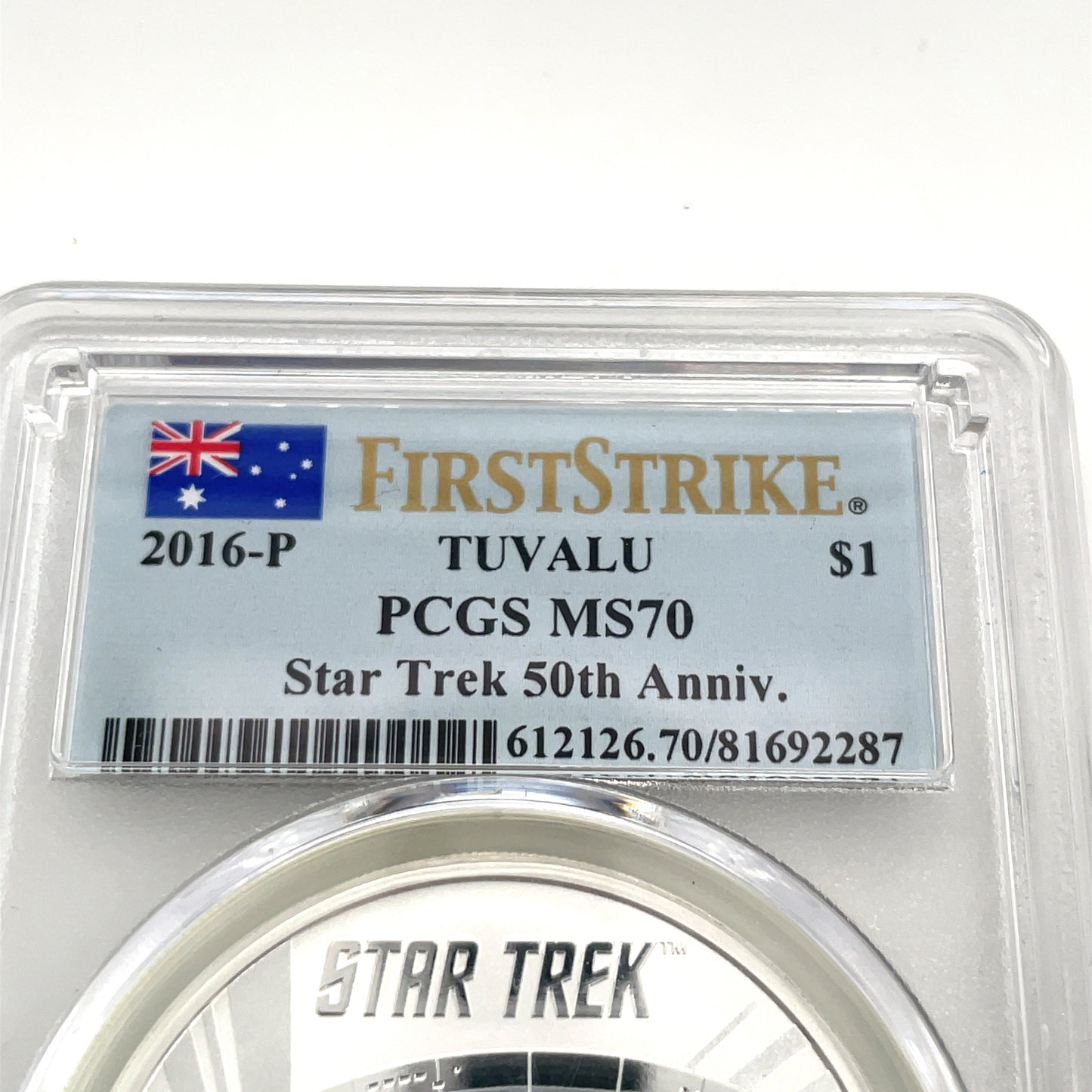 2016-P TUVALU First Strike Star Trek 50th Anniversary 1 oz Silver PCHS MS70