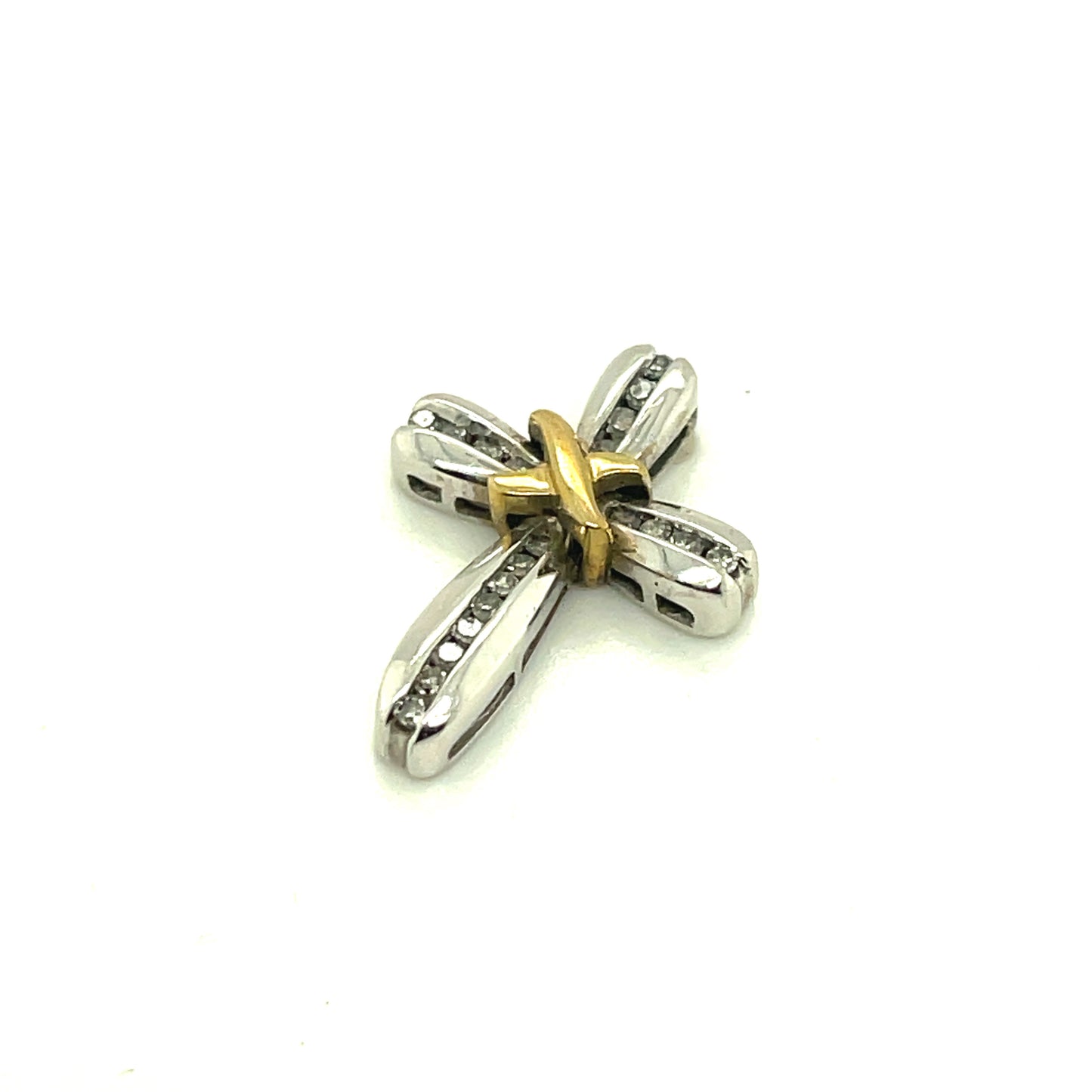 10k Yellow and White Gold Diamond Cross Pendant
