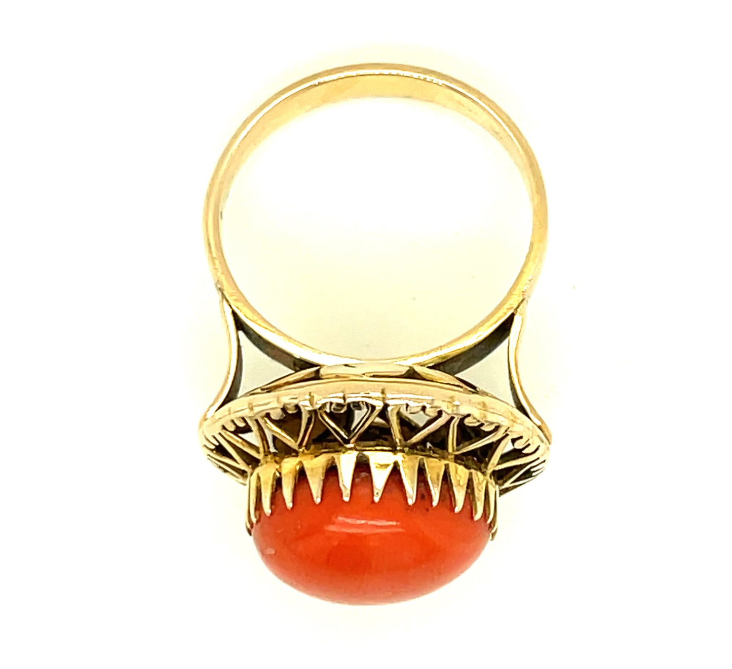 Vintage 14k Yellow Gold and Coral Filigree Ring Size 7 1/2