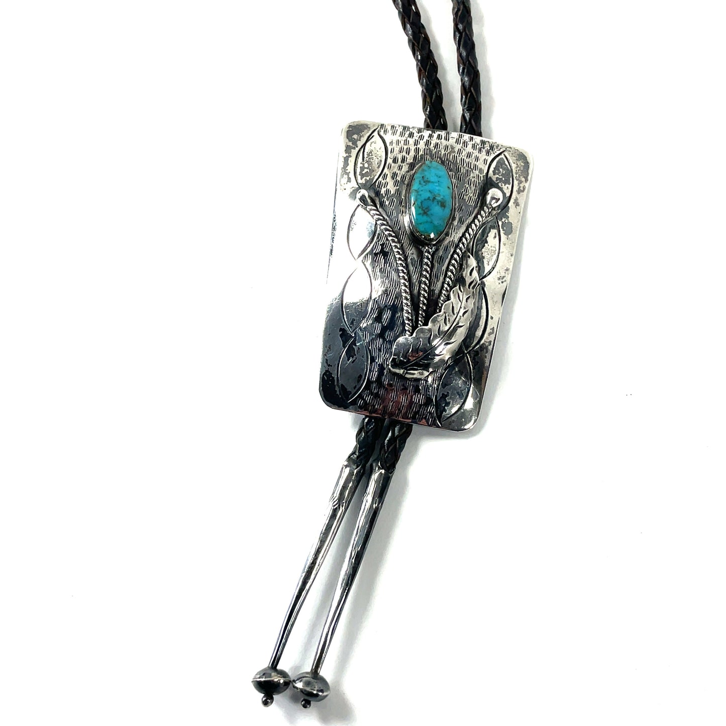 Vintage Kingman Turquoise and Sterling Silver Bolo Tie Southwestern