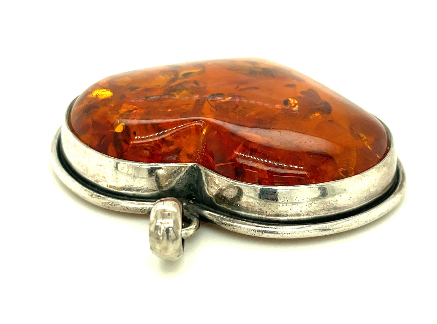 Vintage Sterling Silver and Amber Heart Pendant