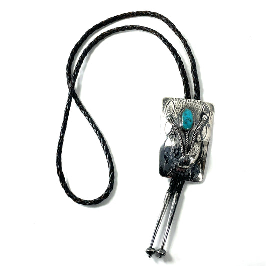 Vintage Kingman Turquoise and Sterling Silver Bolo Tie Southwestern