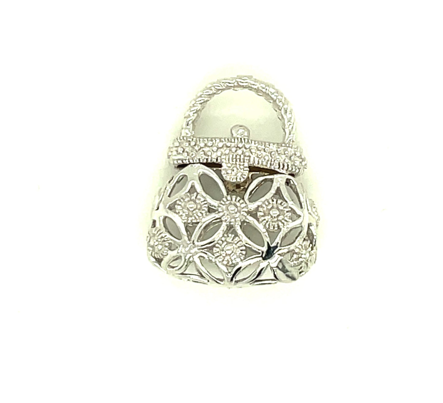10k White Gold and Diamond Purse Pendant and Chain 18"