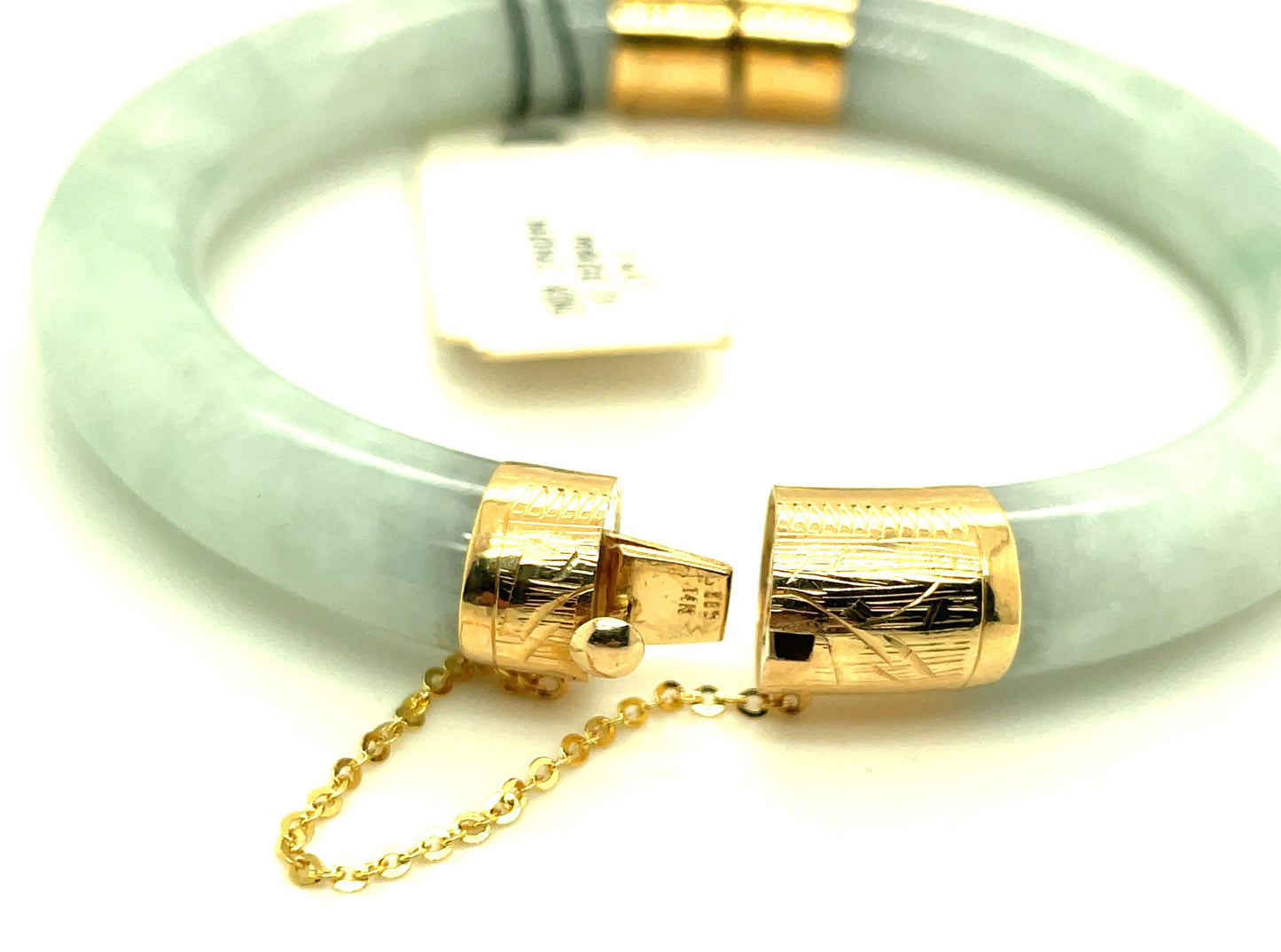 14k Yellow Gold and Jade Bangle Bracelet with Clasp