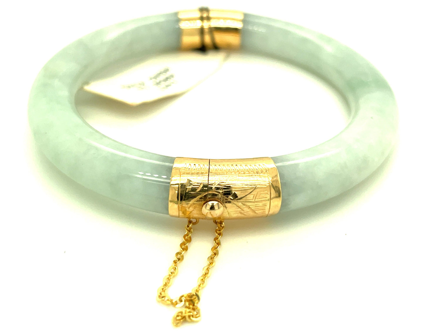 14k Yellow Gold and Jade Bangle Bracelet with Clasp