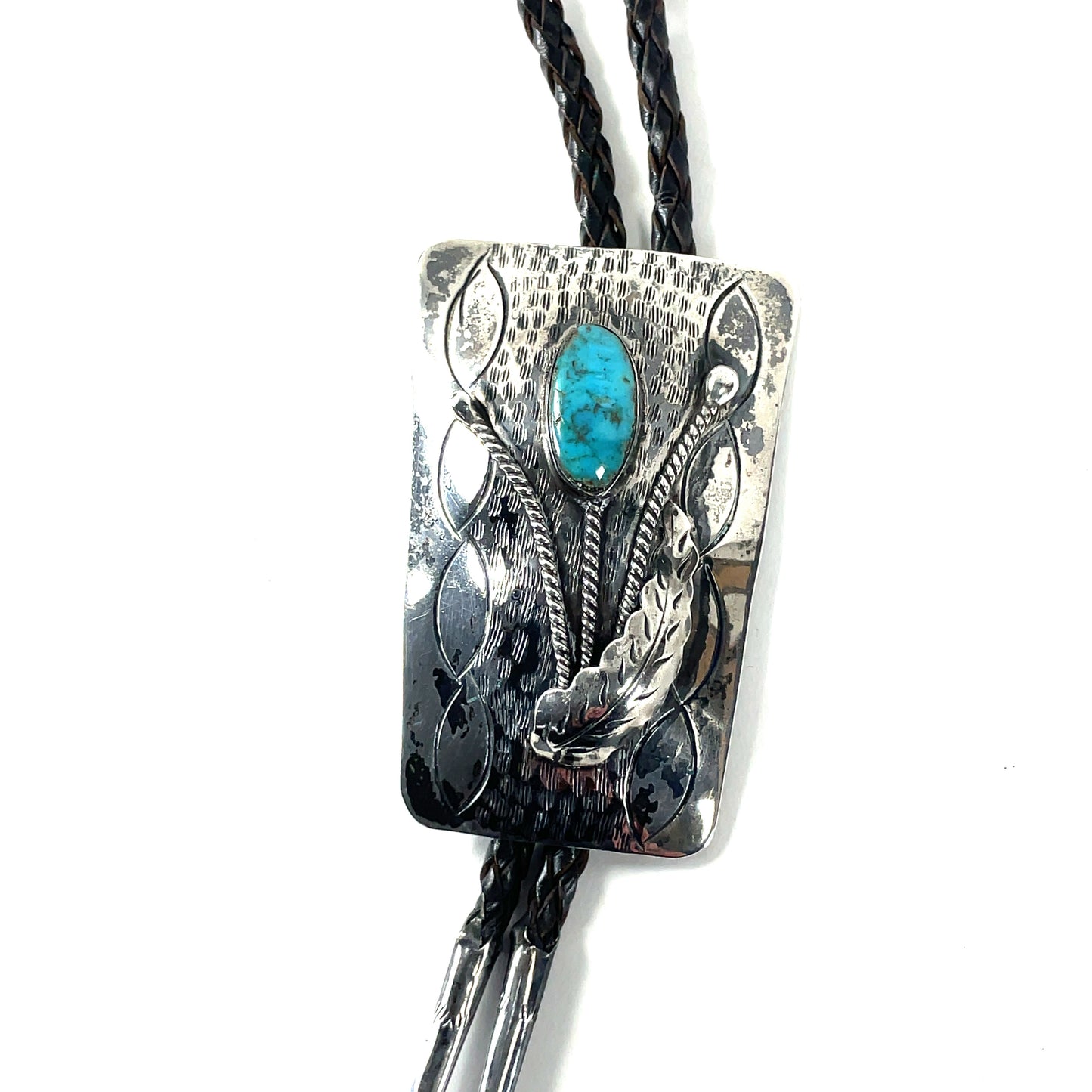 Vintage Kingman Turquoise and Sterling Silver Bolo Tie Southwestern