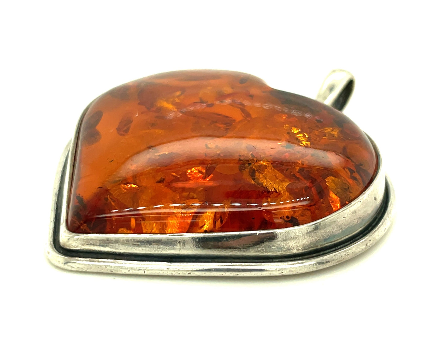 Vintage Sterling Silver and Amber Heart Pendant
