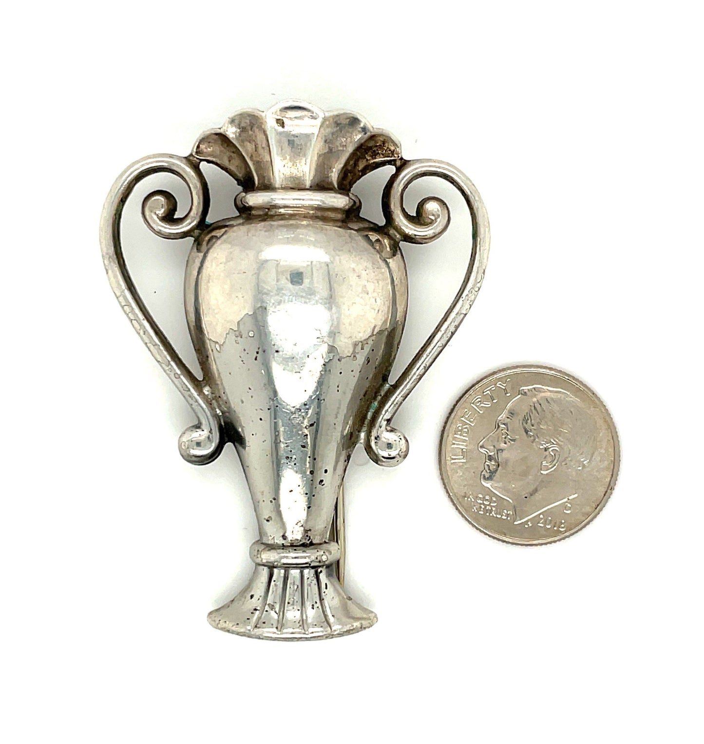 Vintage Sterling Silver Monet Fur Clip Urn/Vase 1940's 12g
