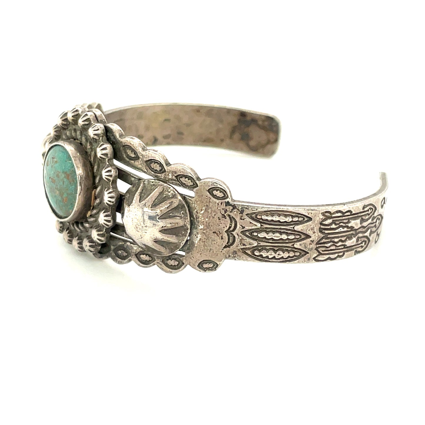 Vintage Southwestern Fred Harvey Era Sterling Silver & Turquoise Bracelet Cuff