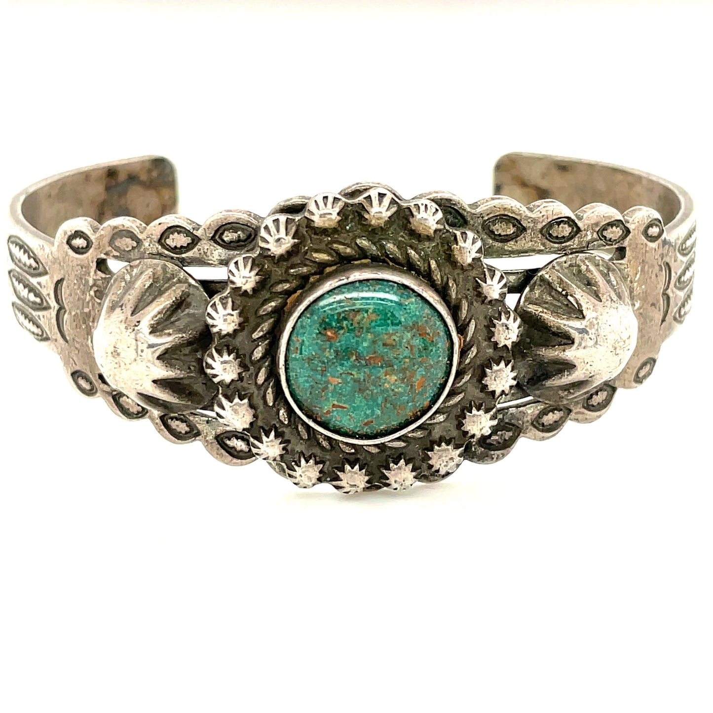 Vintage Southwestern Fred Harvey Era Sterling Silver & Turquoise Bracelet Cuff