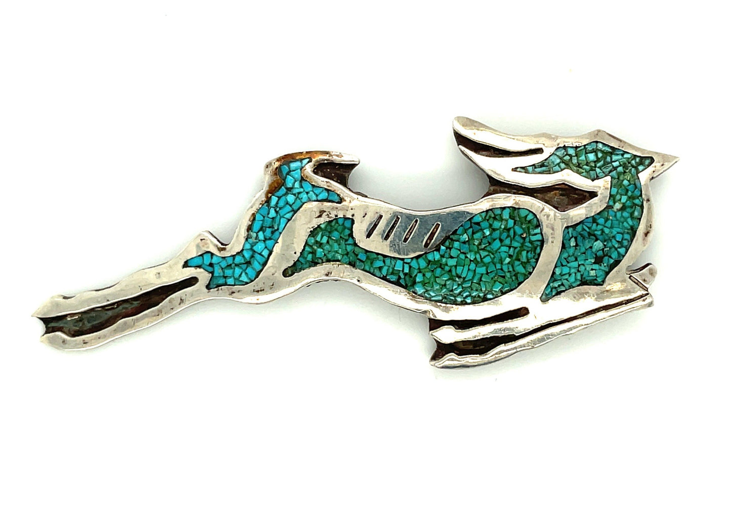 Vintage Sterling Silver and Turquoise Inlay Gazelle / Antelope Pin