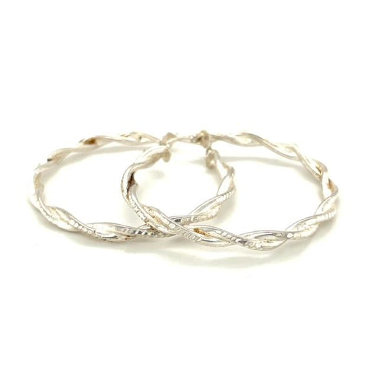 Twisted and Stamped Sterling Silver Hoop Earring 5.2g
