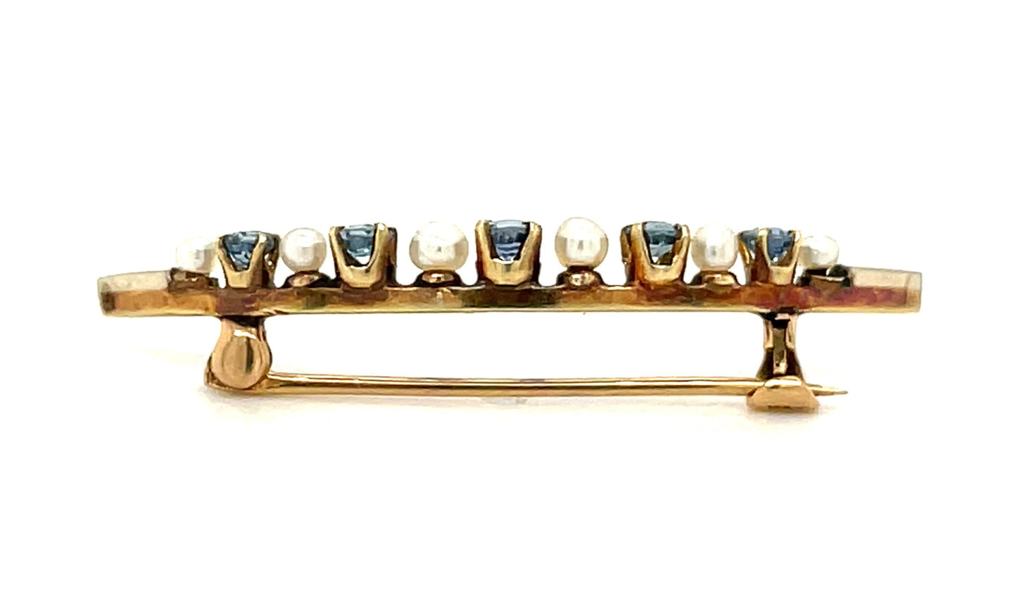14k Yellow Gold Sapphire and Pearl Cresent Pin 1.8g
