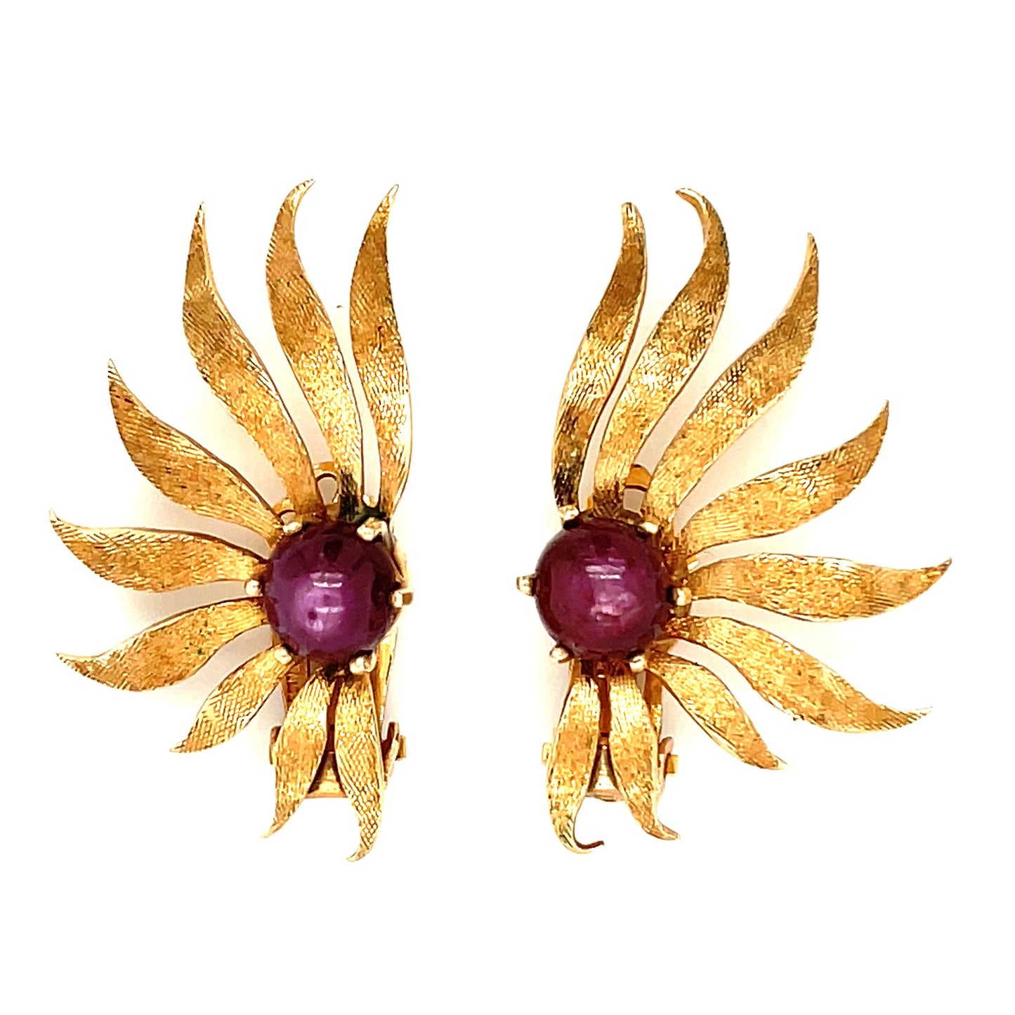 Vintage 14k Yellow Gold and Star Ruby Clip on Earrings 9.7 grams