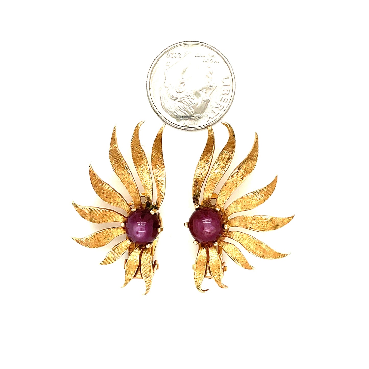 Vintage 14k Yellow Gold and Star Ruby Clip on Earrings 9.7 grams