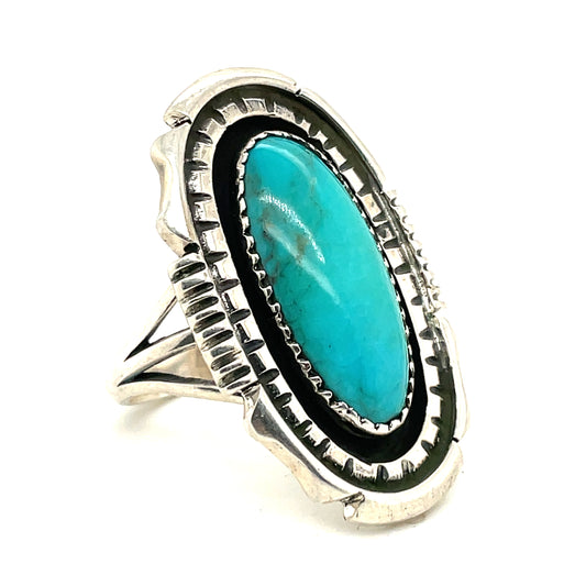 Vintage Sterling SIlver and Turquoise Ring New Old Stock Size 11