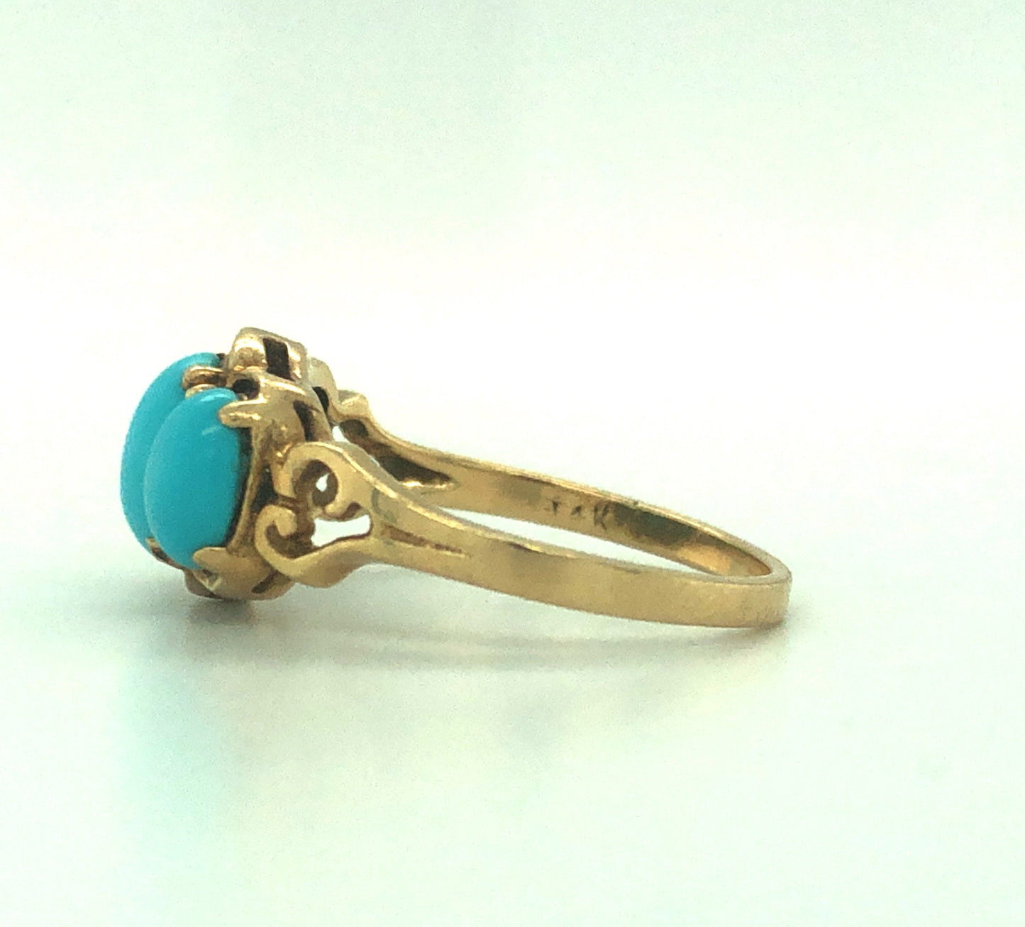 14K Old Natural Turquoise Gold Ring Size 6
