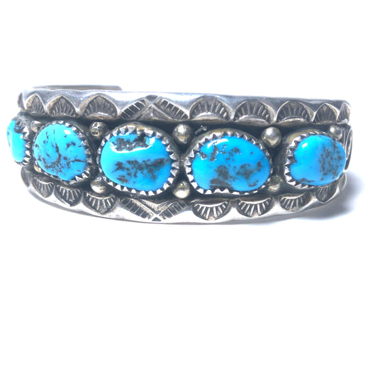 Sleeping Beauty Turquoise Sterling Silver Bracelet 5.5" wrist or smaller