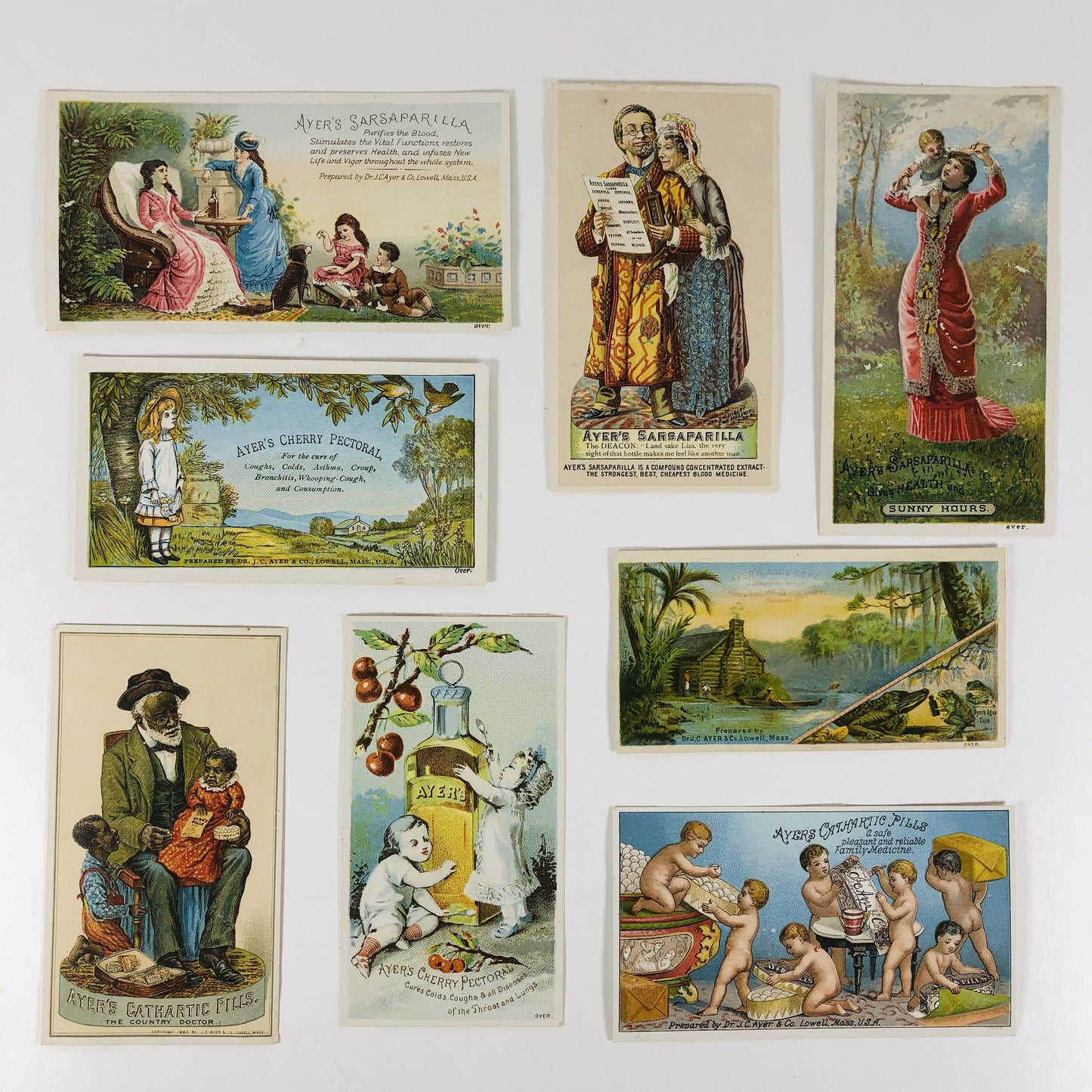 Lot Of 8 Ayers Trading Cards Cherry Pectoral Sarsaparilla Black Americana Victorian Advertisement