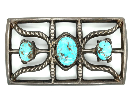 Vintage Southwestern Nevada Turquoise and Sterling Silver Bow Guard Ketoh Sand Cast 60’s