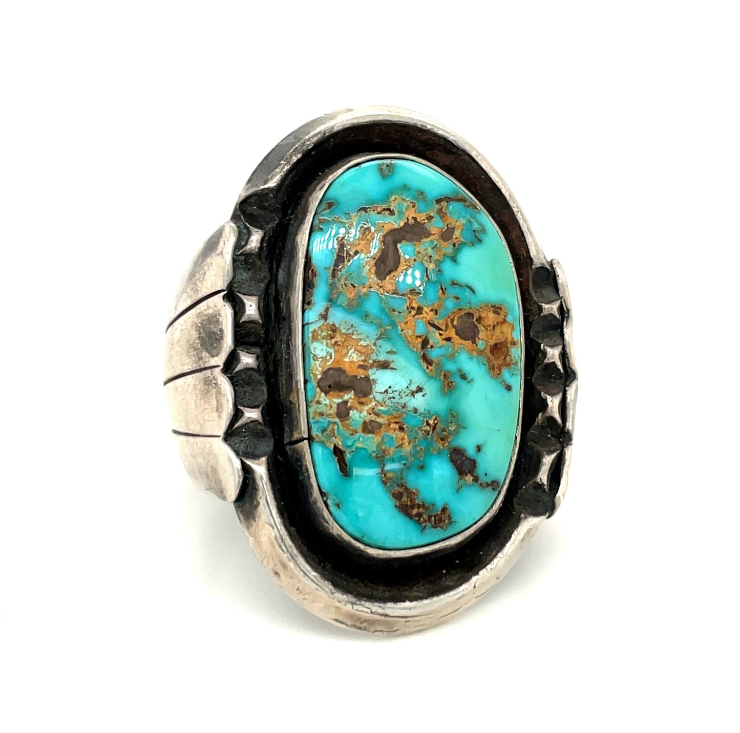 Vintage Southwestern Sterling Silver and Turquoise Ring Size 12