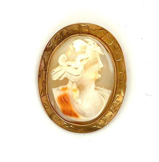 Antique Cameo Pin 10k Yellow Gold Shell 1.5" x 1 1/8"  5.5g