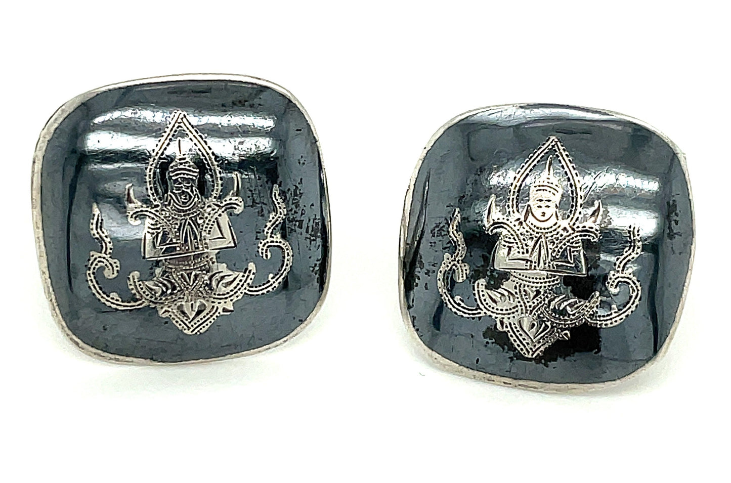 Vintage Sterling Silver Nielloware Siam Cuff Links