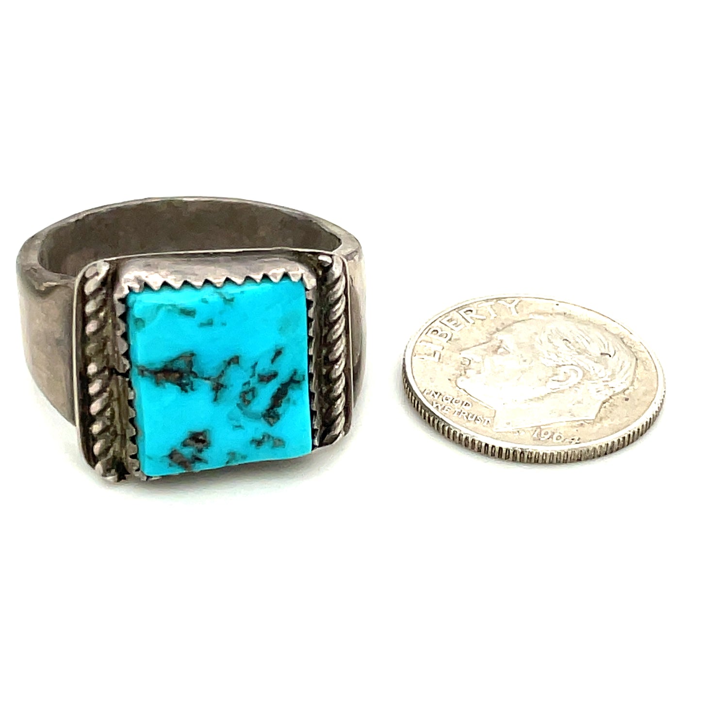 Southwestern Sterling Silver and Turquoise Ring Size 10 Native American 9.6g