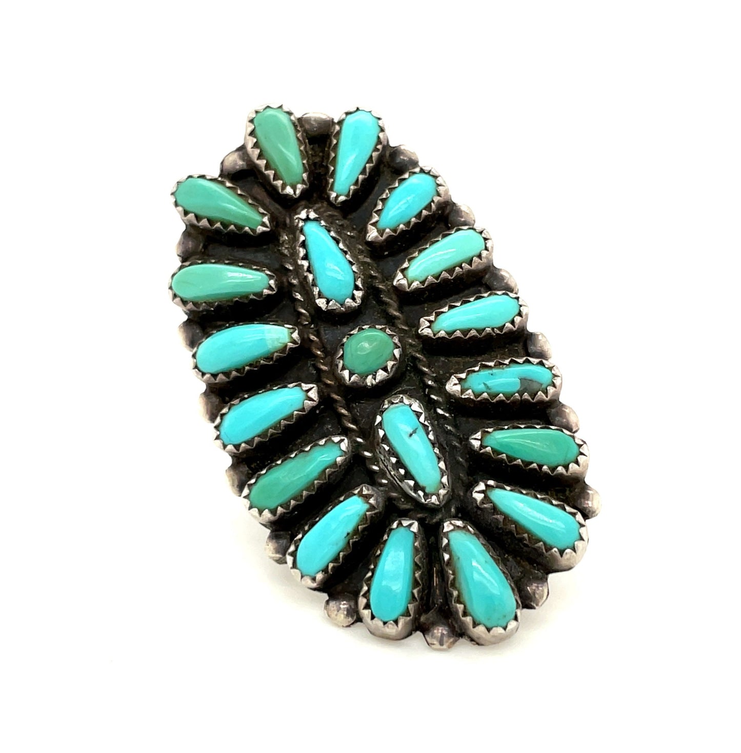 Vintage Navajo Southwestern Sterling Silver and Turquoise Cluster Ring Size 9.5