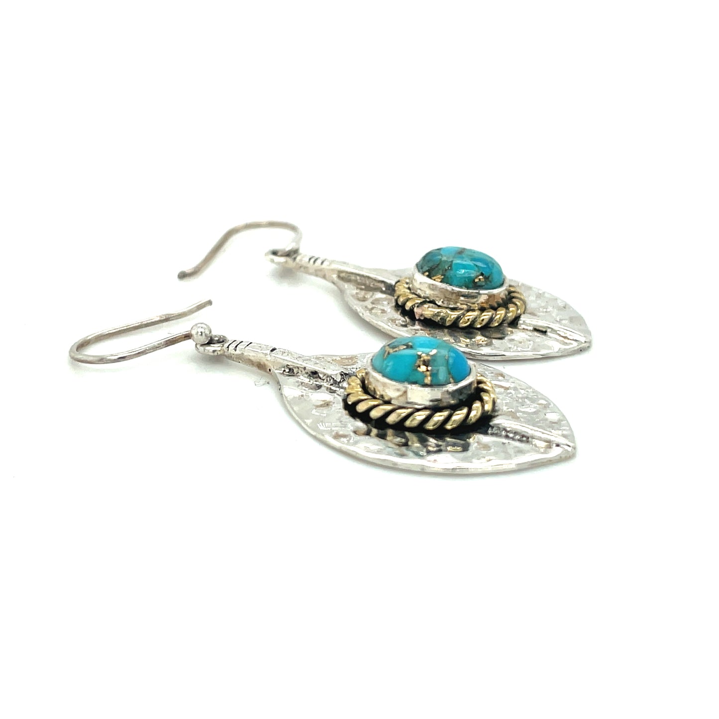 Sterling Silver, Brass and Turquoise Earrings 7.2 Grams