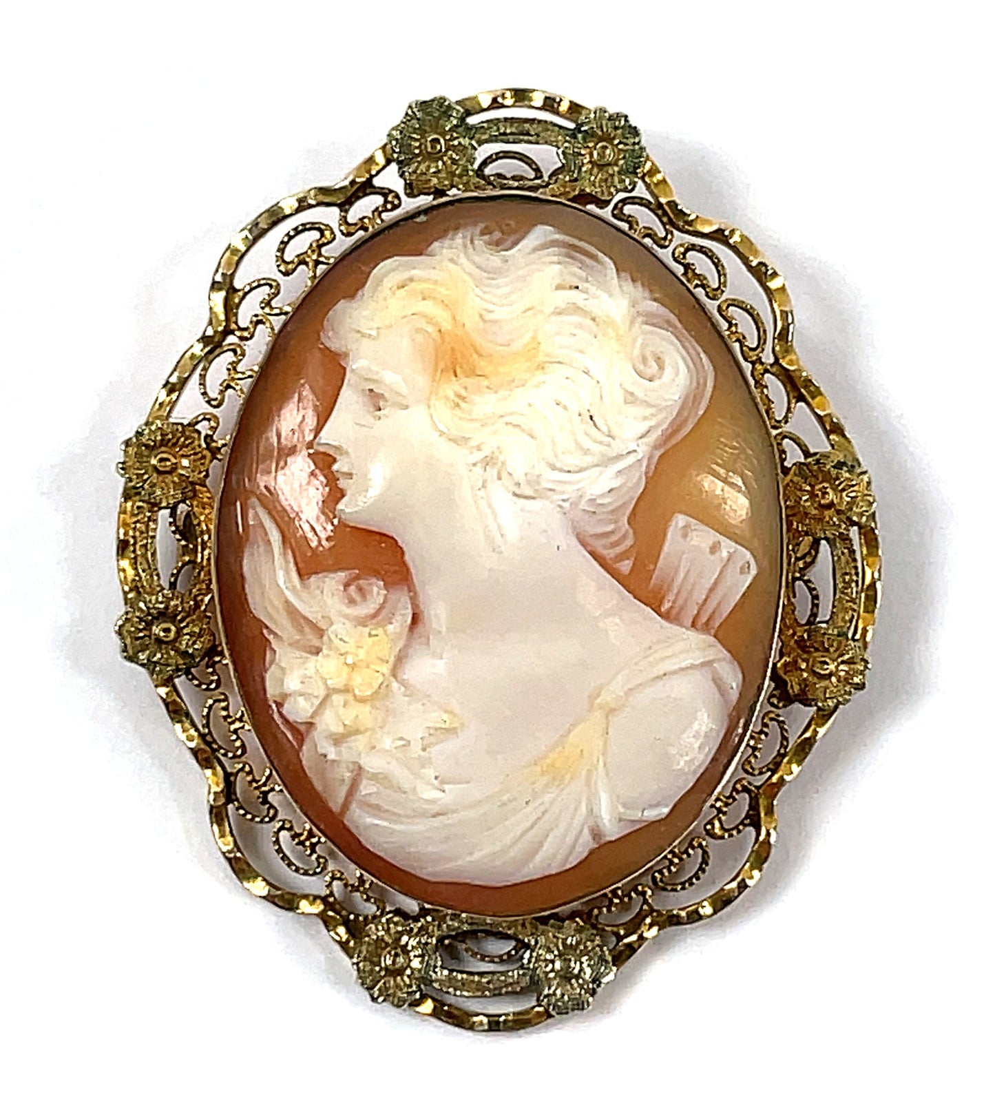 Antique Cameo 10k Yellow Gold AMCO Brooch Pin 6.7 Grams 1.5" x 1.25"